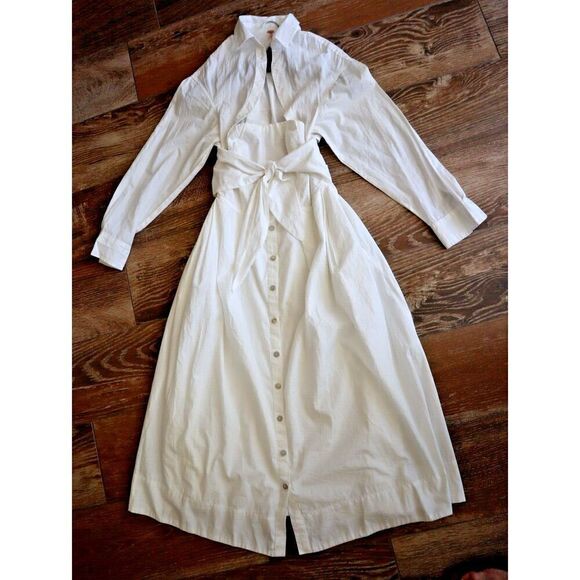 Free People OB1817734 Women's Sz XS White Isley L/S 2-in-1 Cotton Midi Dress - Picture 5 of 15